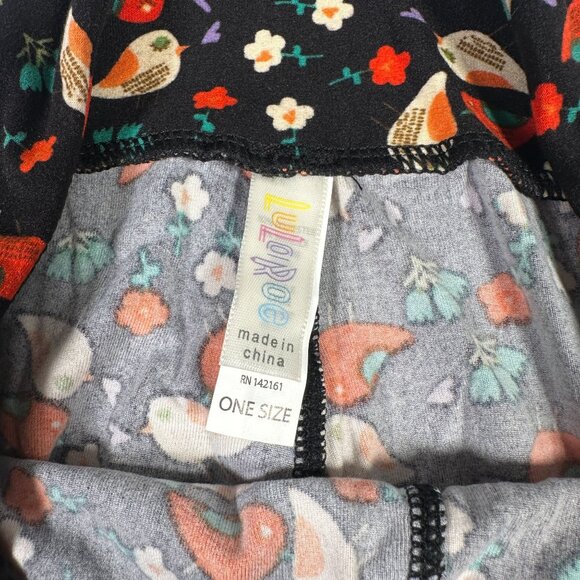 LuLaRoe Black Birds Sparrows TWEET Red Yellow Spring Floral Leggings One Size OS - Picture 3 of 6